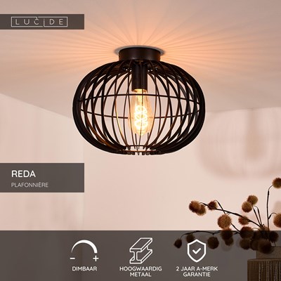 Lucide REDA - Plafonnière - Ø 32 cm - 1xE27 - Zwart